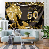 Load image into Gallery viewer, Lofaris Gold Balloons Glitter 50th Happy Birthday Backdrop