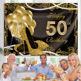 Load image into Gallery viewer, Lofaris Gold Balloons Glitter 50th Happy Birthday Backdrop