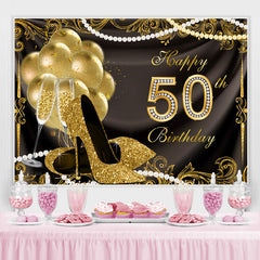 Lofaris Gold Balloons Glitter 50th Happy Birthday Backdrop