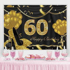 Lofaris Gold Balloons Glitter 60th Happy Birthday Backdrop