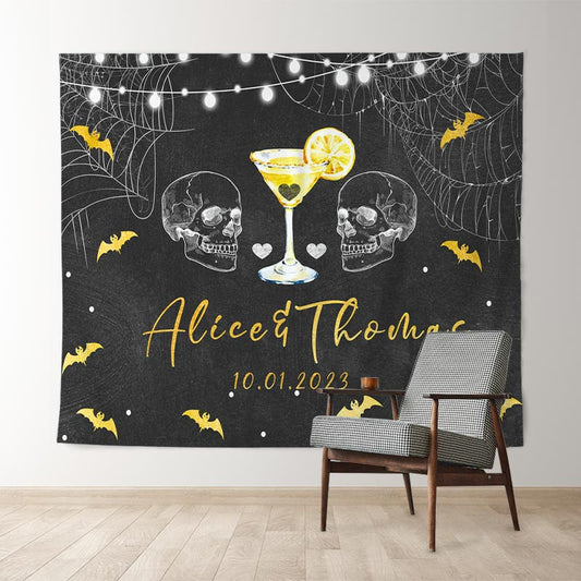 Lofaris Gold Bats And White Skull Black Bridal Shower Backdrop