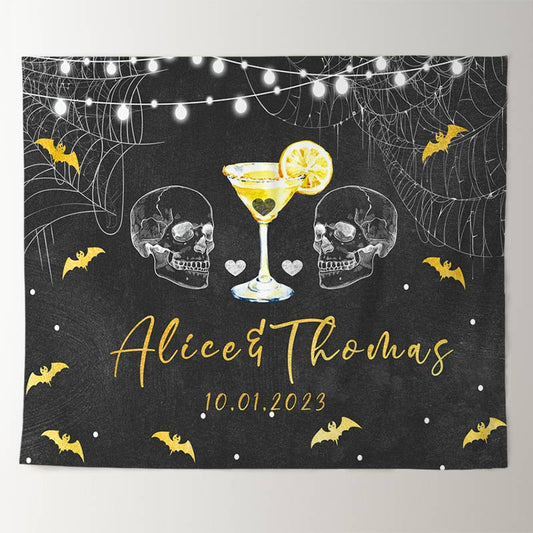 Lofaris Gold Bats And White Skull Black Bridal Shower Backdrop
