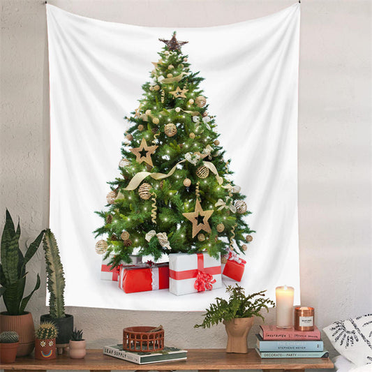 Lofaris Gold Bauble Christmas Tree With Gift Wall Tapestry