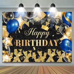 Lofaris Gold Black Glitter Balloons Happy Birthday Backdrop