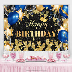 Lofaris Gold Black Glitter Balloons Happy Birthday Backdrop