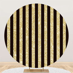 Lofaris Gold Black Stripe Theme Happy Birthday Circle Backdrop