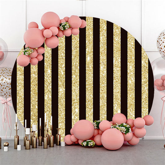 Lofaris Gold Black Stripe Theme Happy Birthday Circle Backdrop