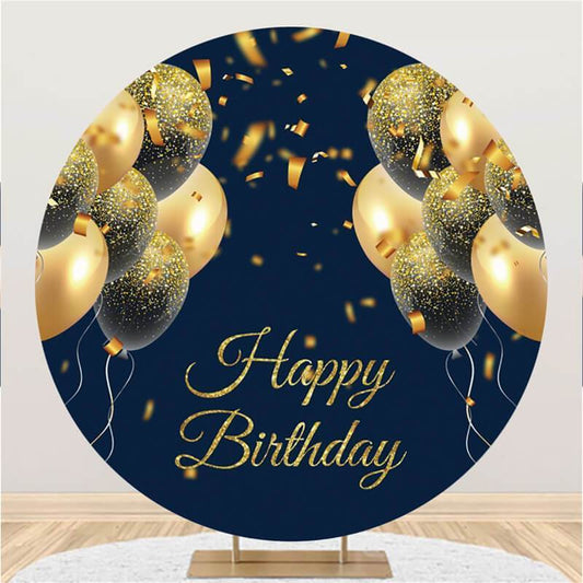 Lofaris Gold-Blue Balloons Round Birthday Backdrop For Girl