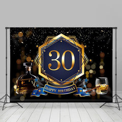 Lofaris Gold Bokeh Black Happy 30th Birthday Backdrop Banner