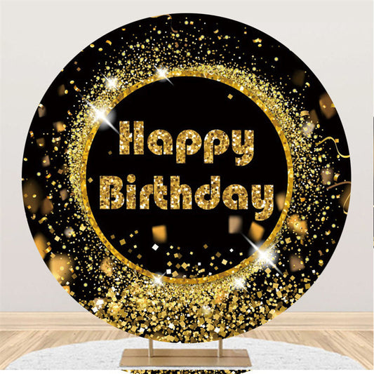 Lofaris Gold Bokeh Glitter Black Round Backdorp For Birthday