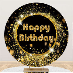 Lofaris Gold Bokeh Glitter Black Round Backdorp For Birthday