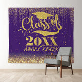 Load image into Gallery viewer, Lofaris Gold Bokeh Glitter Class Of 2022 Purple Grad Backdrop