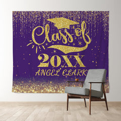 Lofaris Gold Bokeh Glitter Class Of 2022 Purple Grad Backdrop