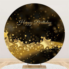 Lofaris Gold Bokeh Star Round Black Happy Birthday Backdrop