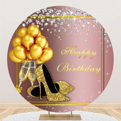 Lofaris Gold Circle Rose Highheel Balloon Birthday Backdrop