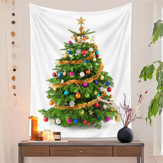 Lofaris Gold Colorful Bauble Christmas Tree Wall Tapestry