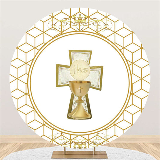 Lofaris Gold Crown And Abstract Lines Round Baby Shower Backdrop