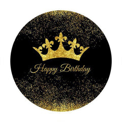 Lofaris Gold Crown And Black Circle Happy Birthday Backdrop