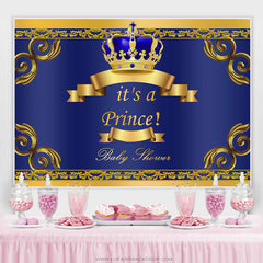 Lofaris Gold Crown And Blue Little Prince Baby Shower Backdrop