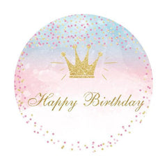 Gold Crown Glitter Circle Happy Birthday Party Backdrop - Lofaris