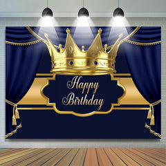 Lofaris Gold Crown Navy Blue Happy Birthday Party Backdrop