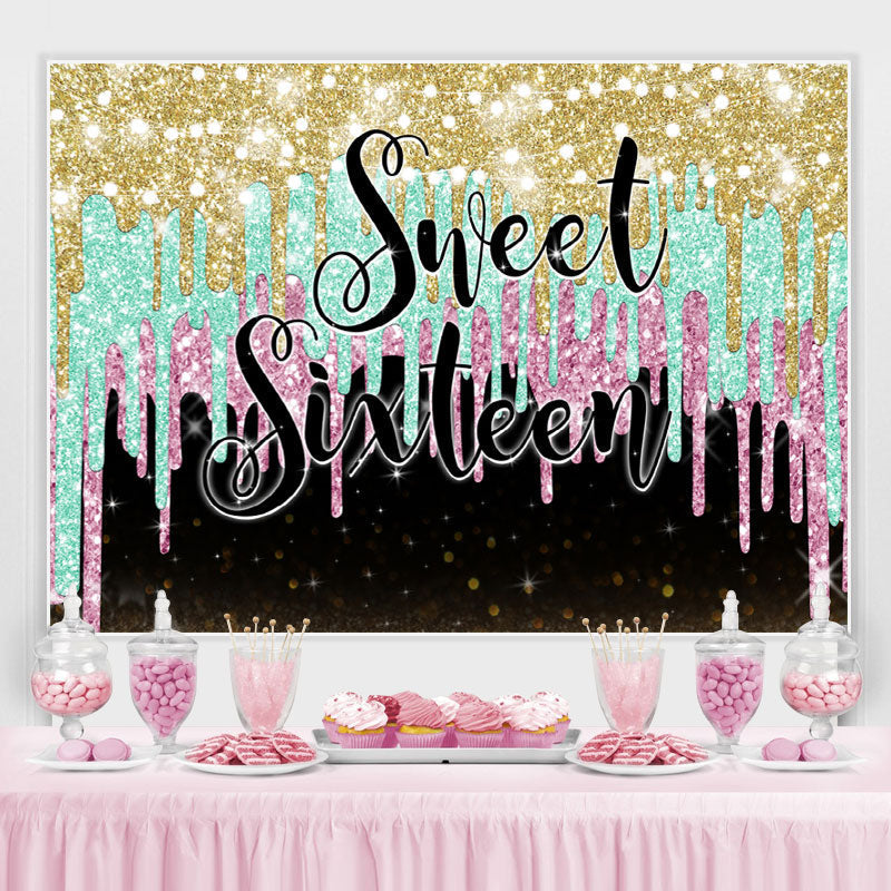 Lofaris Gold Cyan and Pink Sweet Sixteen Birthday Backdrop
