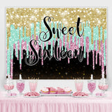Load image into Gallery viewer, Lofaris Gold Cyan and Pink Sweet Sixteen Birthday Backdrop