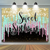 Load image into Gallery viewer, Lofaris Gold Cyan and Pink Sweet Sixteen Birthday Backdrop