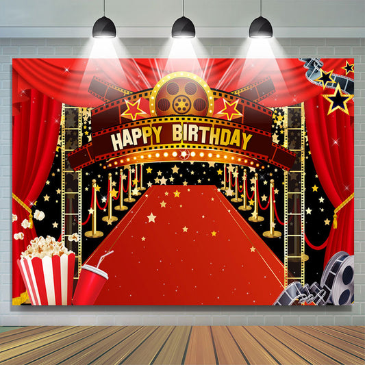 Lofaris Gold Five-pointed Star Red Carpet Birthday Backdrop