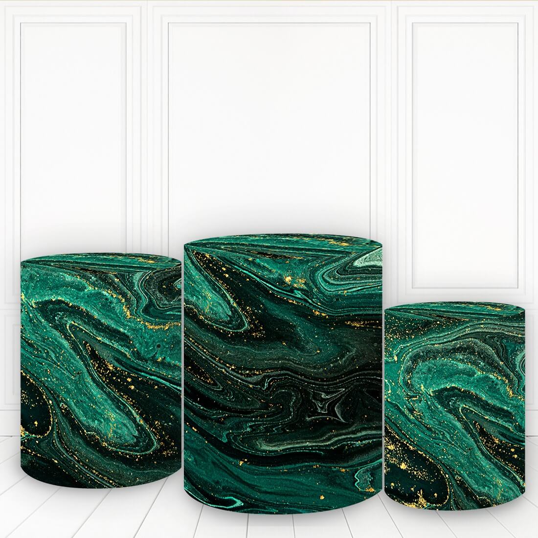 Lofaris Gold Glitter And Black Green Plinth Cover Abstract Cylinder