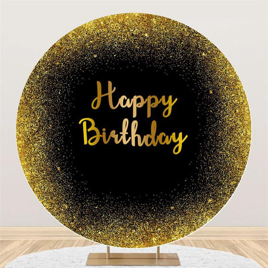 Lofaris Gold Glitter And Black Round Happy Birthday Backdrop