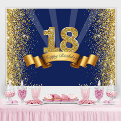 Lofaris Gold Glitter and Blue Party Backdrop for 18Th Birthday