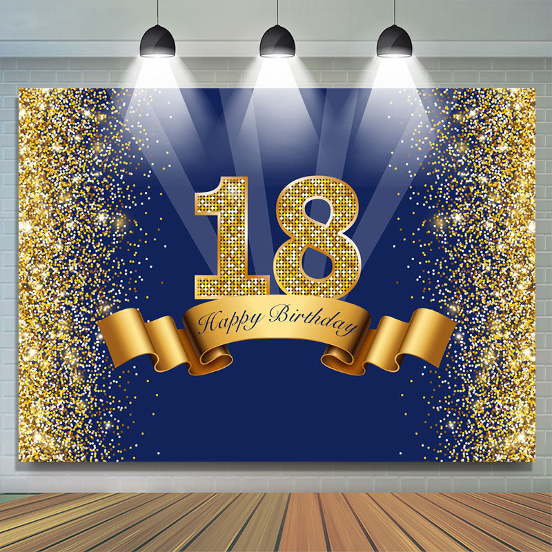 Lofaris Gold Glitter and Blue Party Backdrop for 18Th Birthday