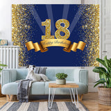 Load image into Gallery viewer, Lofaris Gold Glitter and Blue Party Backdrop for 18Th Birthday