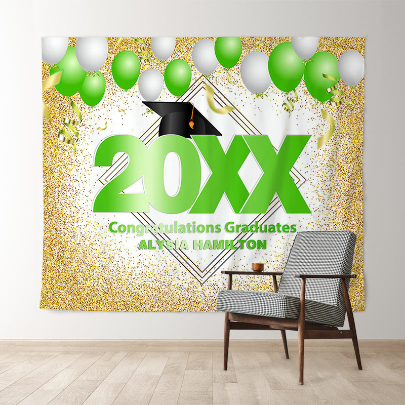 Lofaris Gold Glitter And Green Ballons 2022 Graduations Backdrop