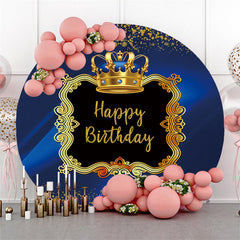 Lofaris Gold Glitter And Navy Blue Round Happy Birthday Backdrop
