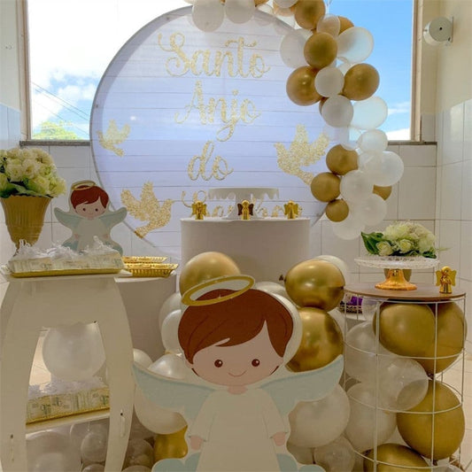 Lofaris Gold Glitter Angle Round White Baby Shower Backdorp