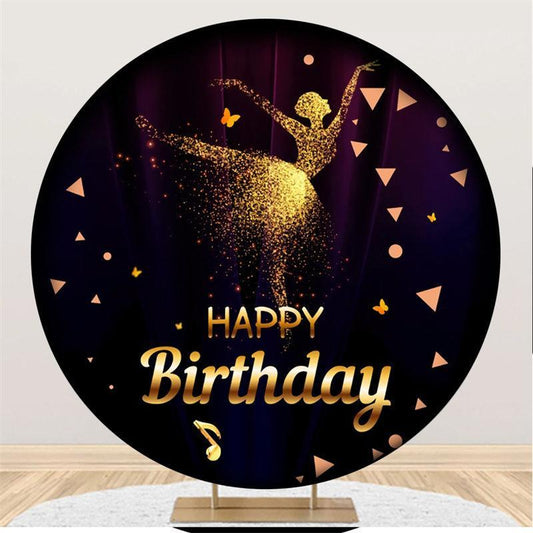 Lofaris Gold Glitter Ballet Black Round Girls Birthday Backdrop