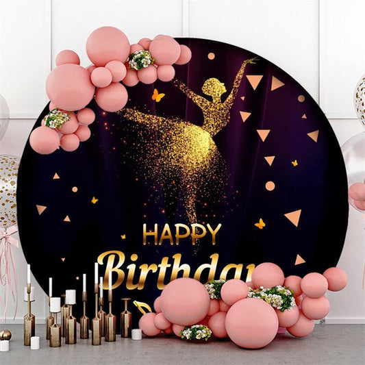 Lofaris Gold Glitter Ballet Black Round Girls Birthday Backdrop