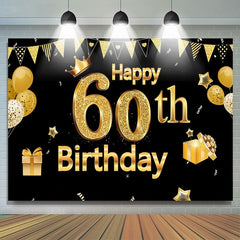 Lofaris Gold Glitter Ballons Black Happy 60th Birthday Backdrop