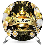 Load image into Gallery viewer, Lofaris Gold Glitter Balloons Happy Birthday Round Backdrop
