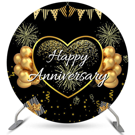 Lofaris Gold Glitter Balloons Round Happy Anniversary Backdrop