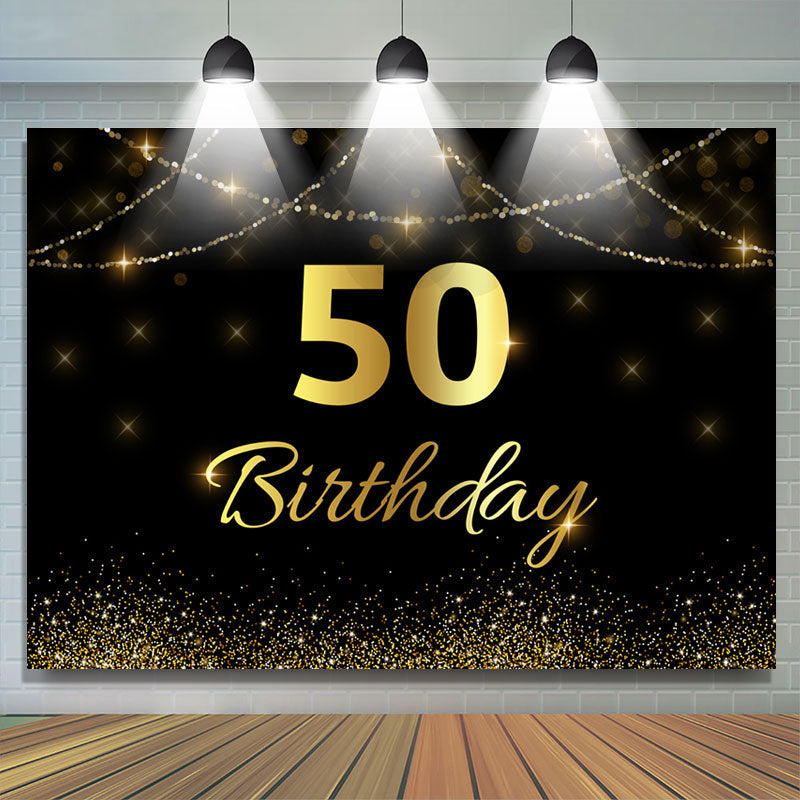 Lofaris Gold Glitter Black Bokeh 50th Birthday Party Backdrop