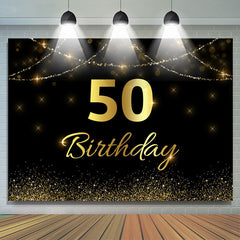 Lofaris Gold Glitter Black Bokeh 50th Birthday Party Backdrop