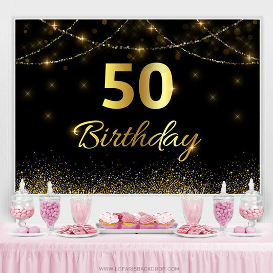 Lofaris Gold Glitter Black Bokeh 50th Birthday Party Backdrop