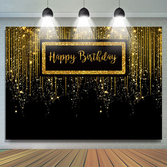Lofaris Gold Glitter Black Luxurious Happy Birthday Backdrop