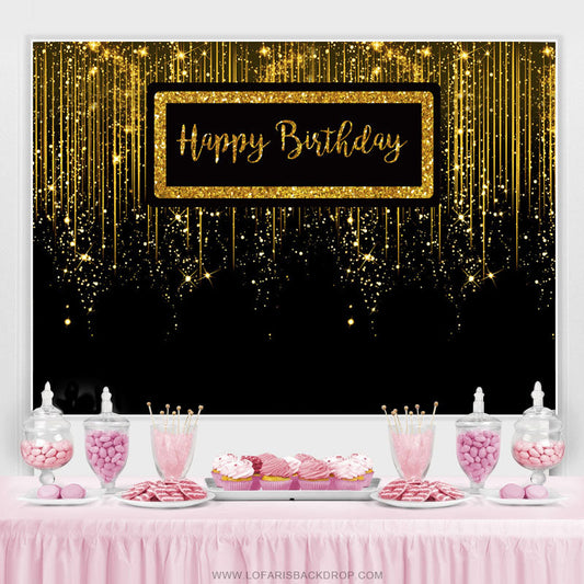 Lofaris Gold Glitter Black Luxurious Happy Birthday Backdrop