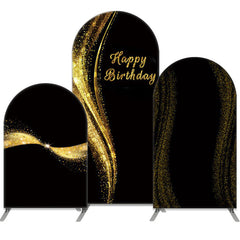 Lofaris Gold Glitter Black Theme Happy Birthday Arch Backdrop Kit