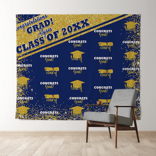 Lofaris Gold Glitter Blue Congratulation 2022 Grad Backdrop