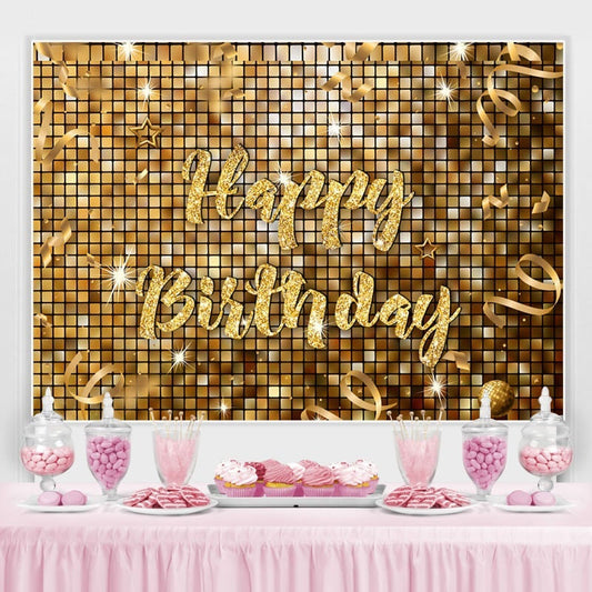 Lofaris Gold Glitter Bokeh Happy Birthday Backdrop For Party